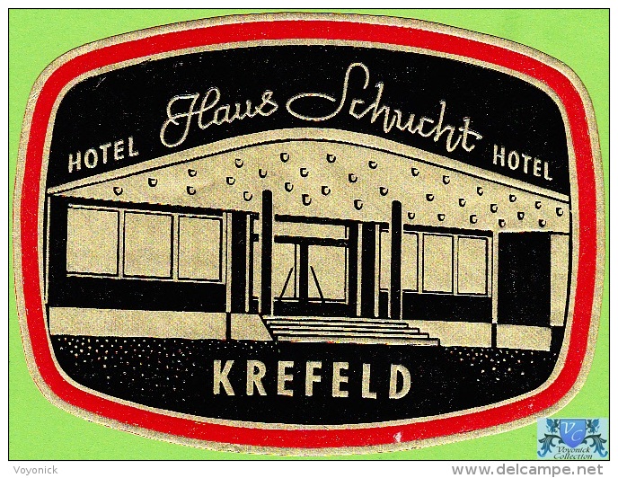 Voyo HOTEL HAUS SCHUCHT Krefeld  Germany Hotel Label Early Printing Vintage Metallized - Etiquettes D'hotels