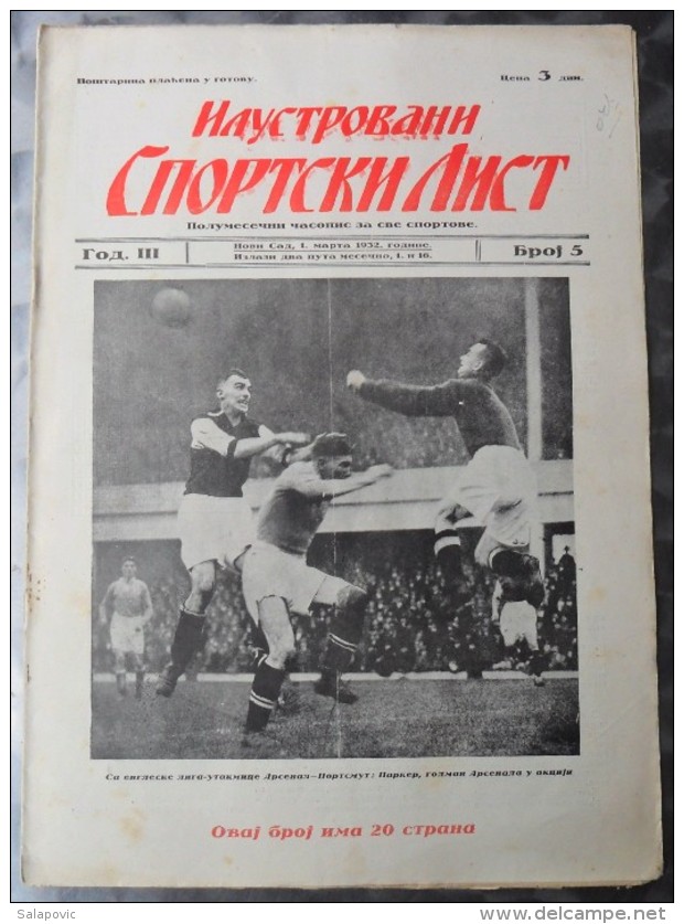 ILUSTROVANI SPORTSKI LIST, NOVI SAD  BR.5, 1932  KRALJEVINA JUGOSLAVIJA, NOGOMET, FOOTBALL - Libri