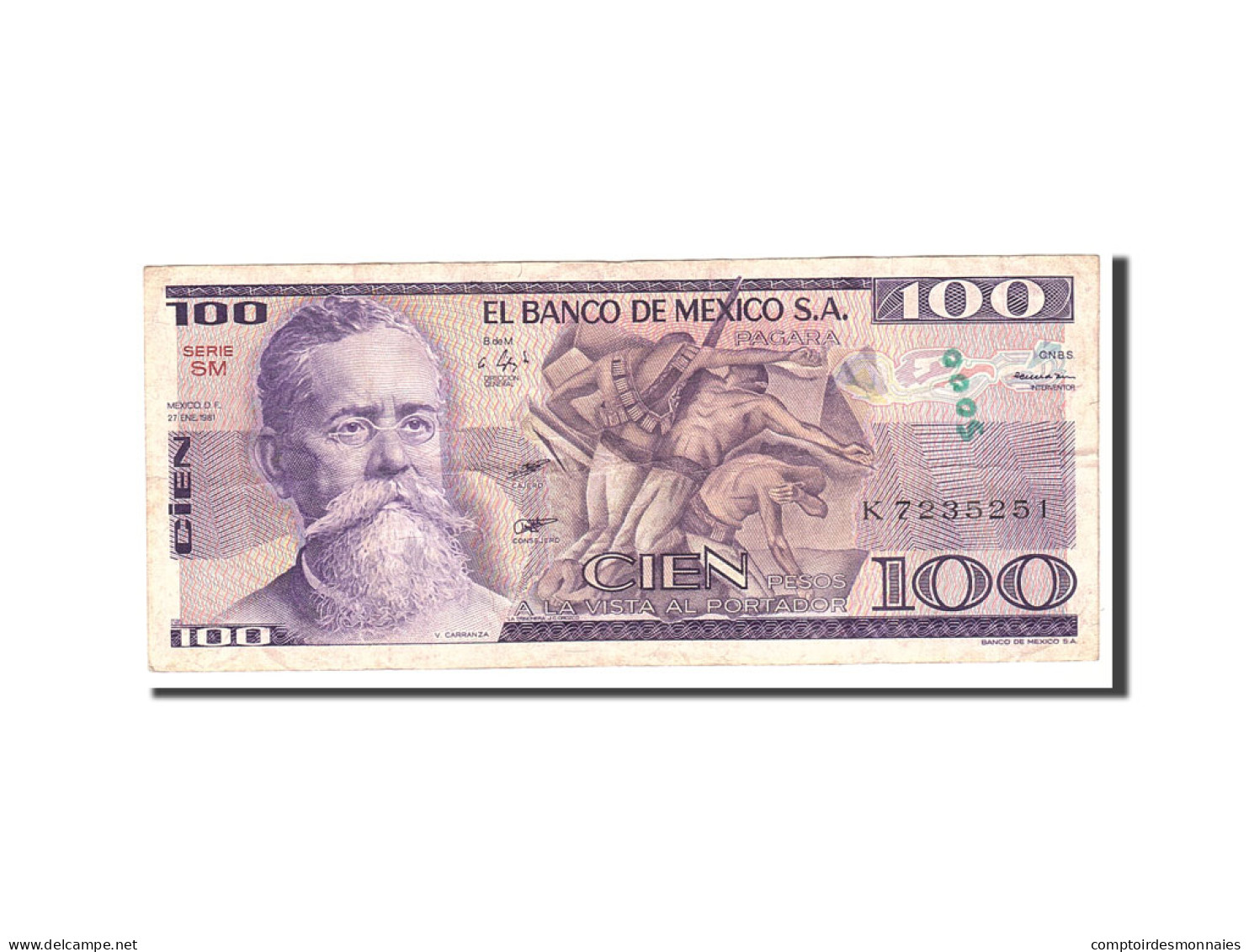 Billet, Mexique, 100 Pesos, 1981, 1981-01-27, KM:74a, TTB - Messico