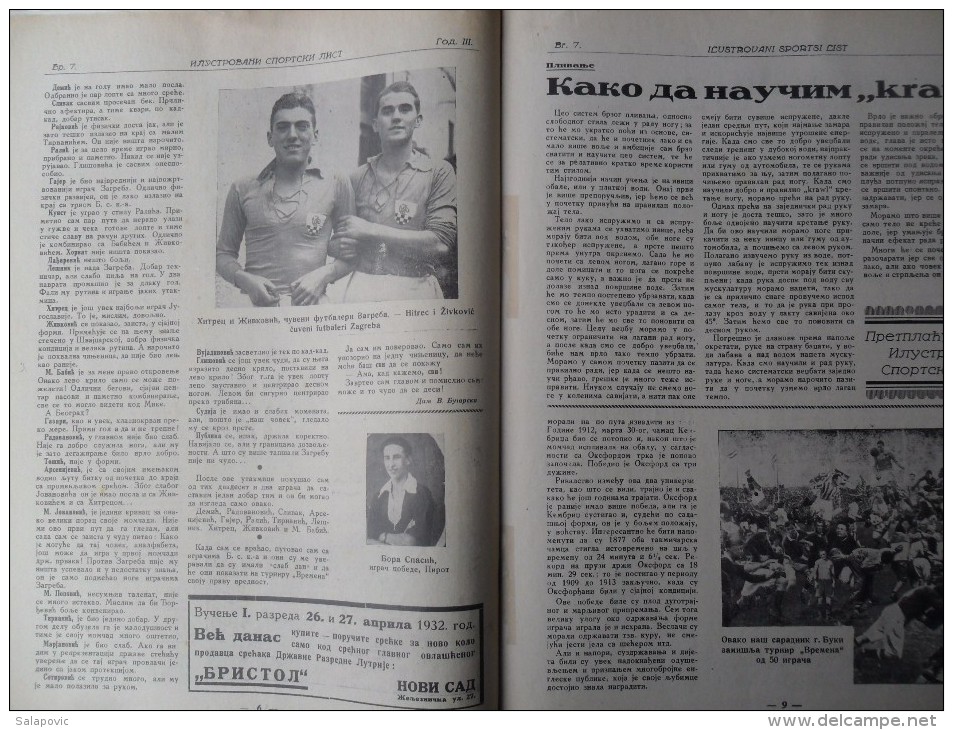 ILUSTROVANI SPORTSKI LIST, NOVI SAD  BR.7, 1932  KRALJEVINA JUGOSLAVIJA, NOGOMET, FOOTBALL - Books