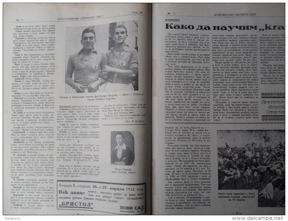 ILUSTROVANI SPORTSKI LIST, NOVI SAD  BR.7, 1932  KRALJEVINA JUGOSLAVIJA, NOGOMET, FOOTBALL - Livres