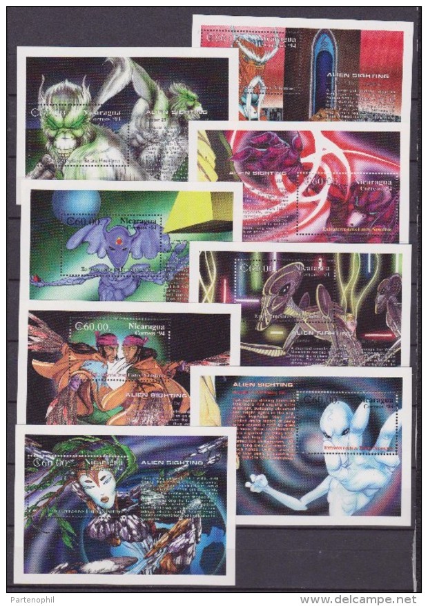 Nicaragua 1994 UFO Alieni Extraterrestre Extraterrestrial Aliens Sheets  214-221MNH - South America