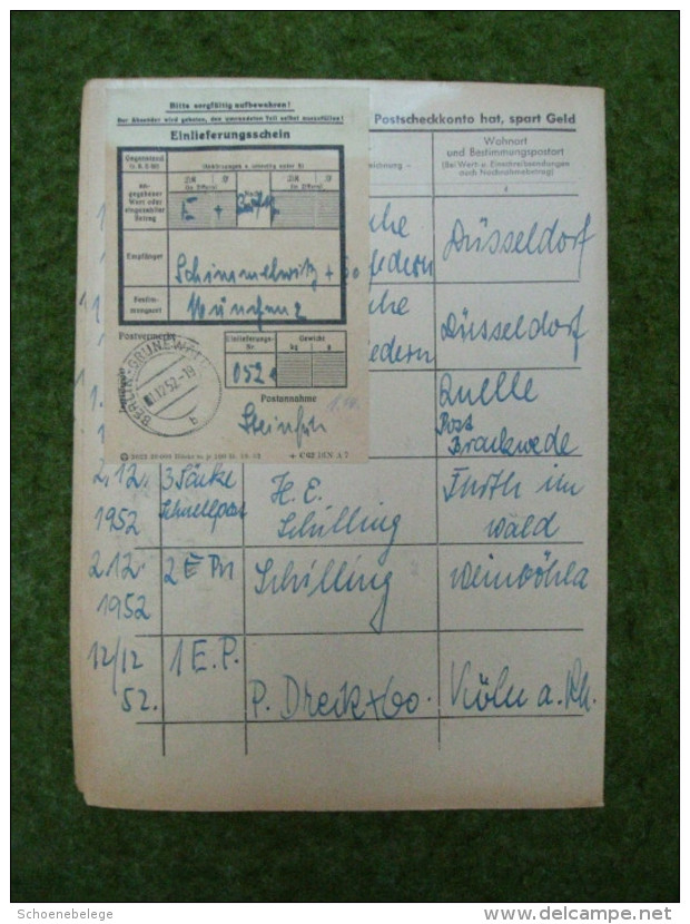 A3977) Berlin Seite Aus Einlieferungsbuch Mit Verklebter Marke 10.1.52 - Briefe U. Dokumente