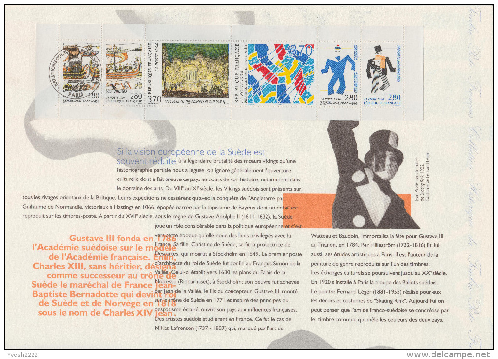 France 1994 Y&T 2866 à 2871. Document Officiel. Emission Commune Avec La Suède. Tour Eiffel, Viking - Emissions Communes