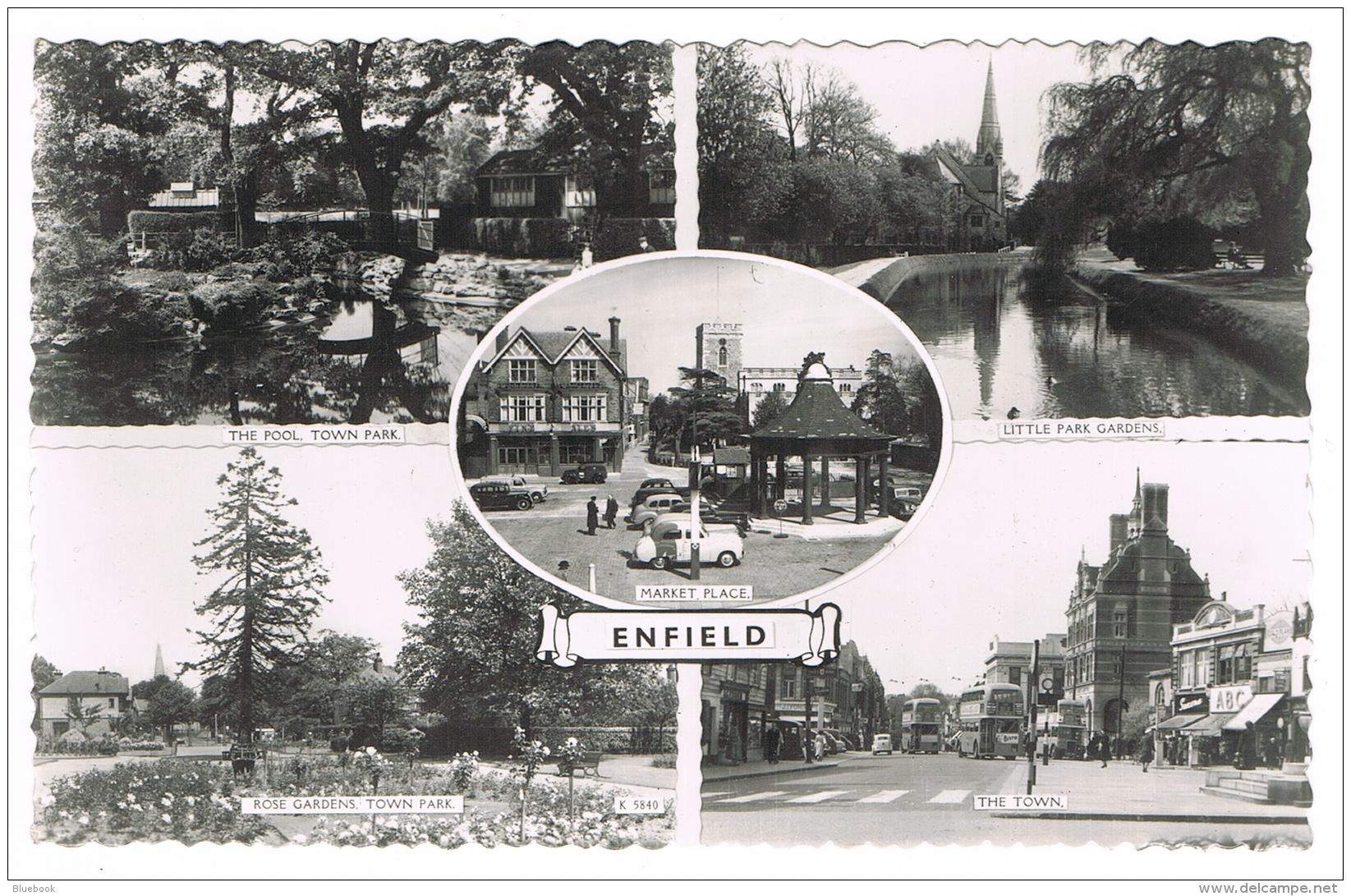 RB 1094 - Real Photo Multiview Postcard - Enfield Middlesex - Market Place The Town &amp; Park - Middlesex