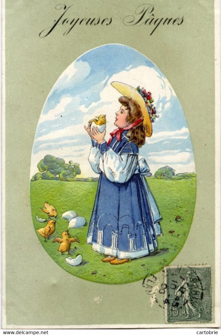 Joyeuses PÂQUES - Petite Fille Et Poussins - Carte Gaufrée - 1906 - Pâques