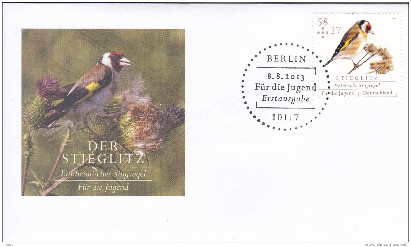 Germany FDC 2013 Bird Stieglitz - Für Die Jugend (G84-107) - Otros & Sin Clasificación