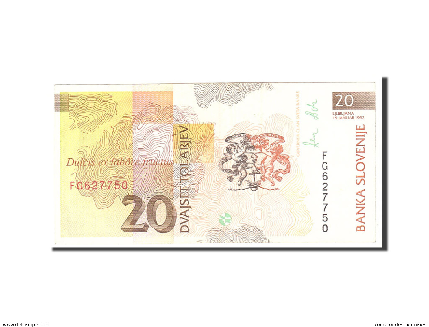 Billet, Slovénie, 20 Tolarjev, 1992, 1992-01-15, KM:12a, TTB+ - Eslovenia