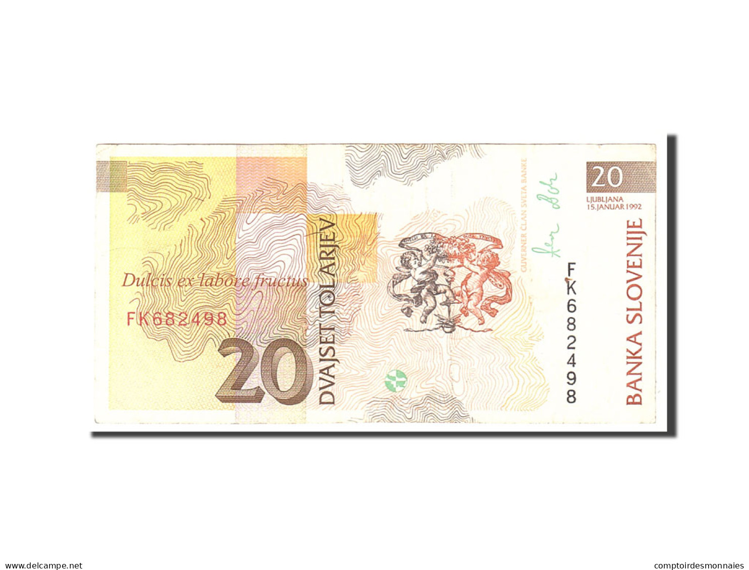 Billet, Slovénie, 20 Tolarjev, 1992, 1992-01-15, KM:12a, TTB - Slovenia