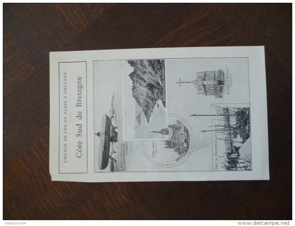 Dépliant Touristique 2 Volets Chemin De Fer De Paris à Orléans Côte Sud De Bretagne 1909 - Cuadernillos Turísticos