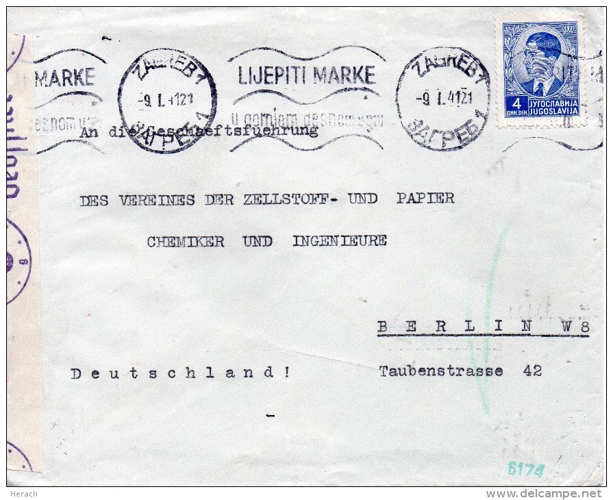 Yougoslavie Lettre Censurée Pour L'Allemagne 1941 - Covers & Documents