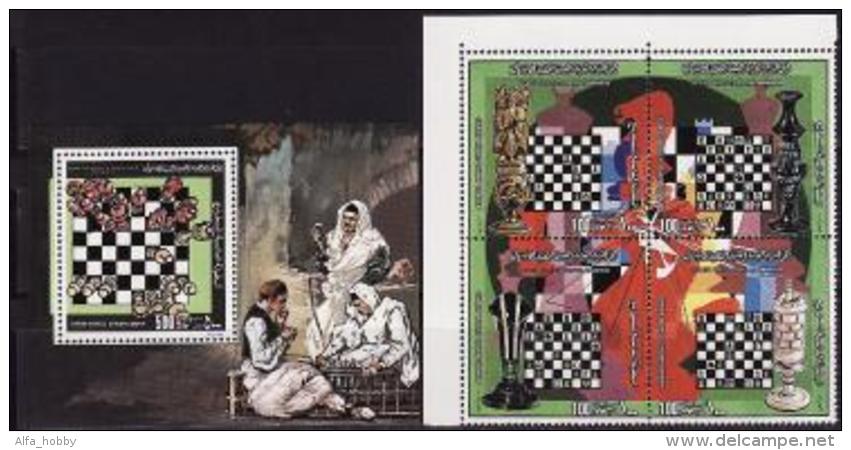 Libya, 1982, World Cup Chess Figures 4 Stamps Ss Block - Scacchi