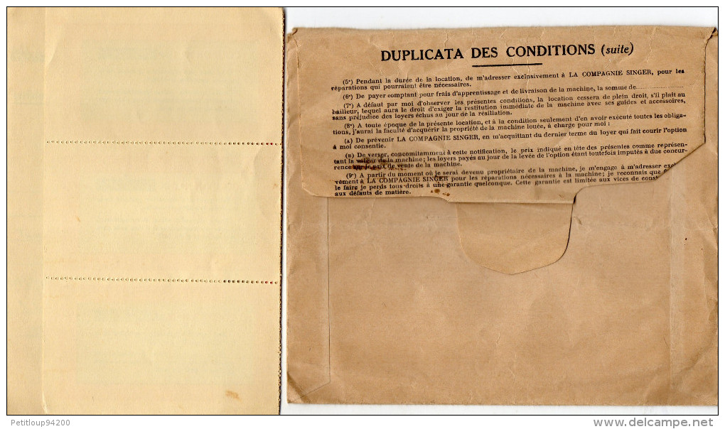 DOCUMENTS COMMERCIAUX  Compagnie Singer SERVICE APRES VENTE  Coupons De Réparations Gratuites ANNEE 1932 - Autres & Non Classés