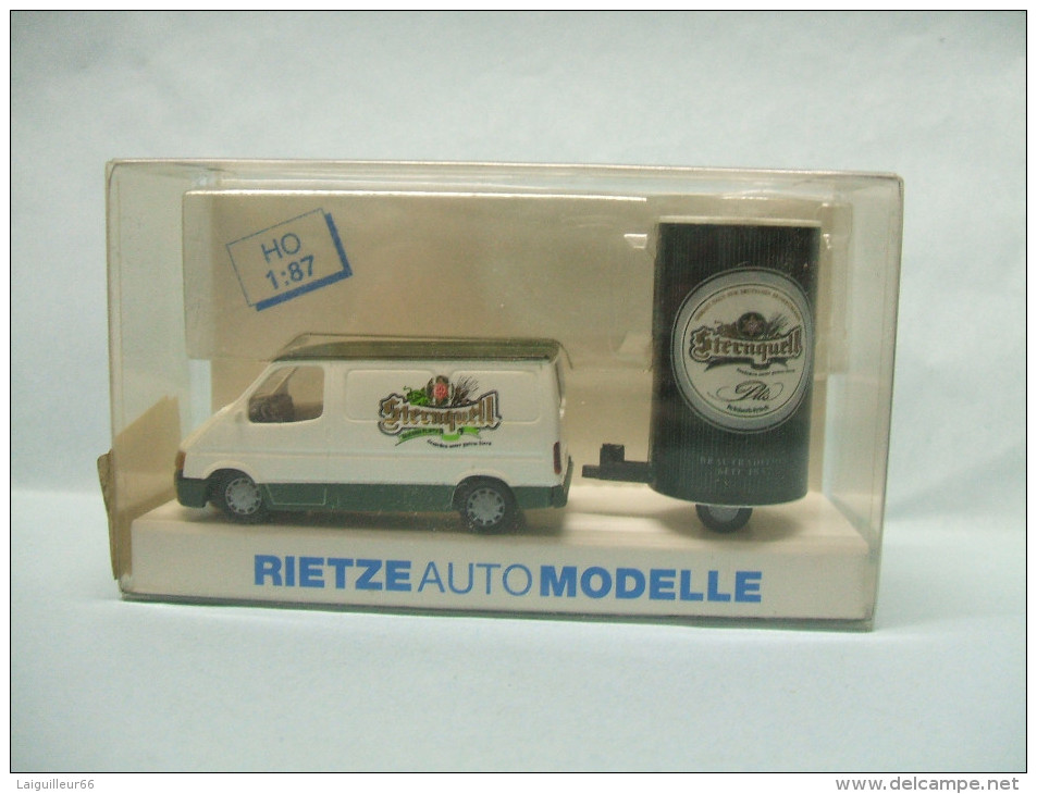 Rietze - FORD TRANSIT Sternquell BIERE BEER + REMORQUE Camionnette Fourgonnette Blanc 30091 Neuf NBO HO 1/87 - Véhicules Routiers