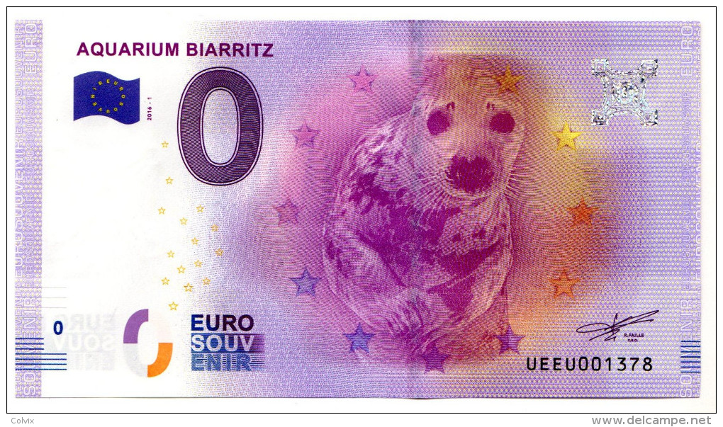 2016-1 BILLET TOURISTIQUE 0 EURO SOUVENIR N° 001378 AQUARIUM De BIARRITZ - Privatentwürfe