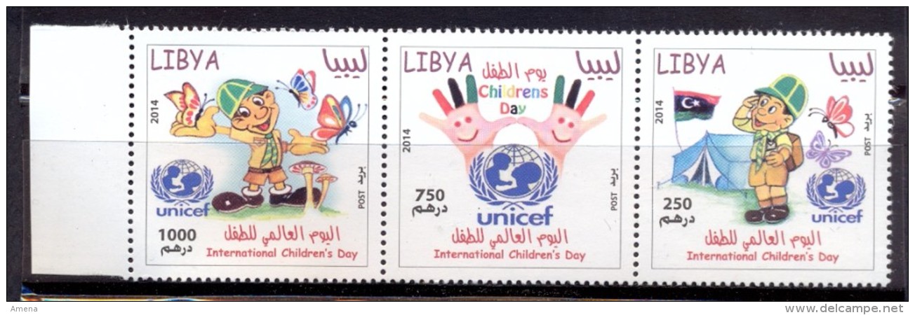 Libya 2014 - Strip Of 3 Stamps  - UNICEF - International Children´s Day - Libye