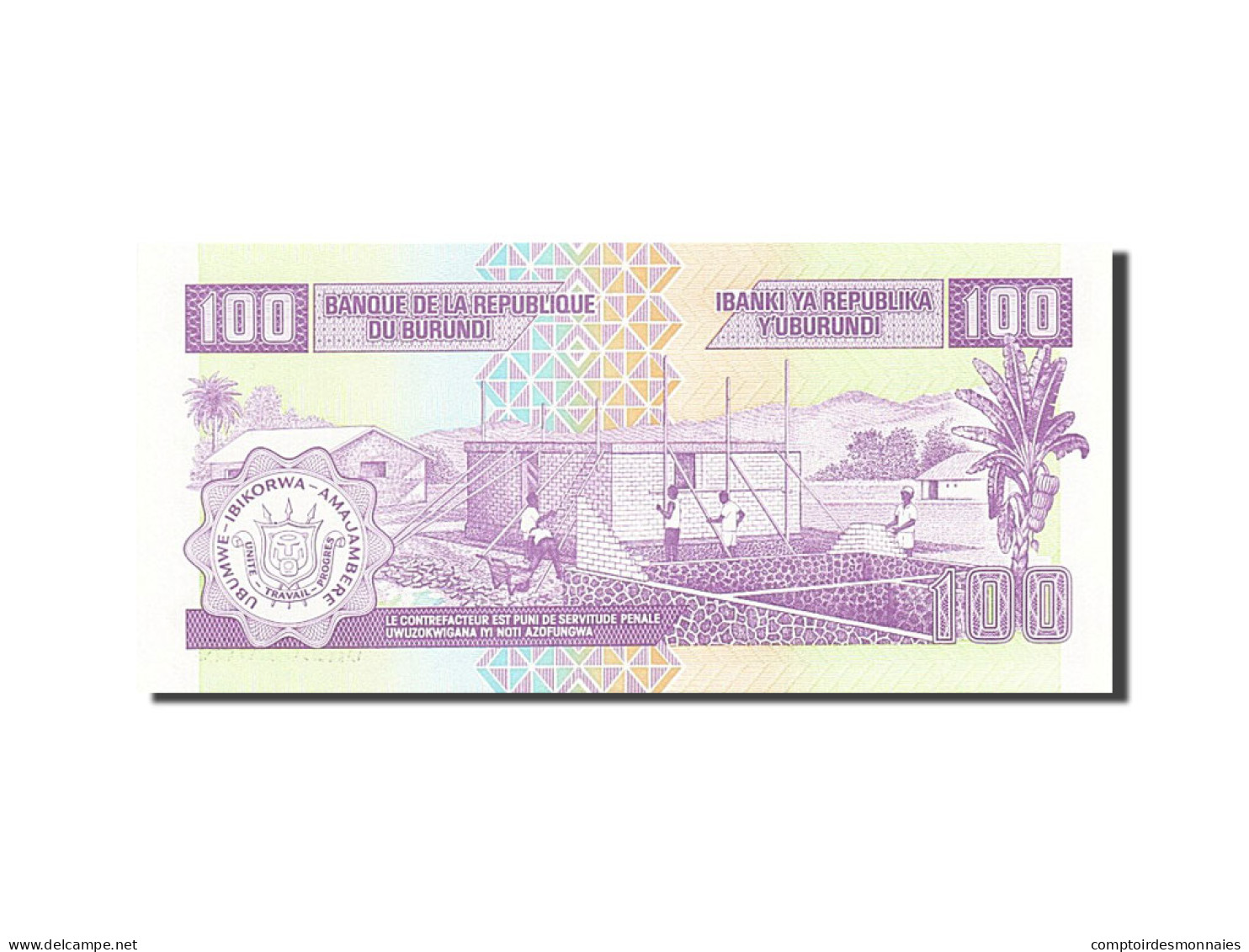 Billet, Burundi, 100 Francs, 1993-1997, 2001-08-01, KM:37c, NEUF - Burundi