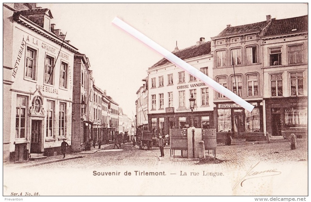 Souvenir De TIRLEMONT - La Rue Longue - Splendide Carte Animée Avec Plusieurs Café Circulée En 1905 Vers Namur - Tienen