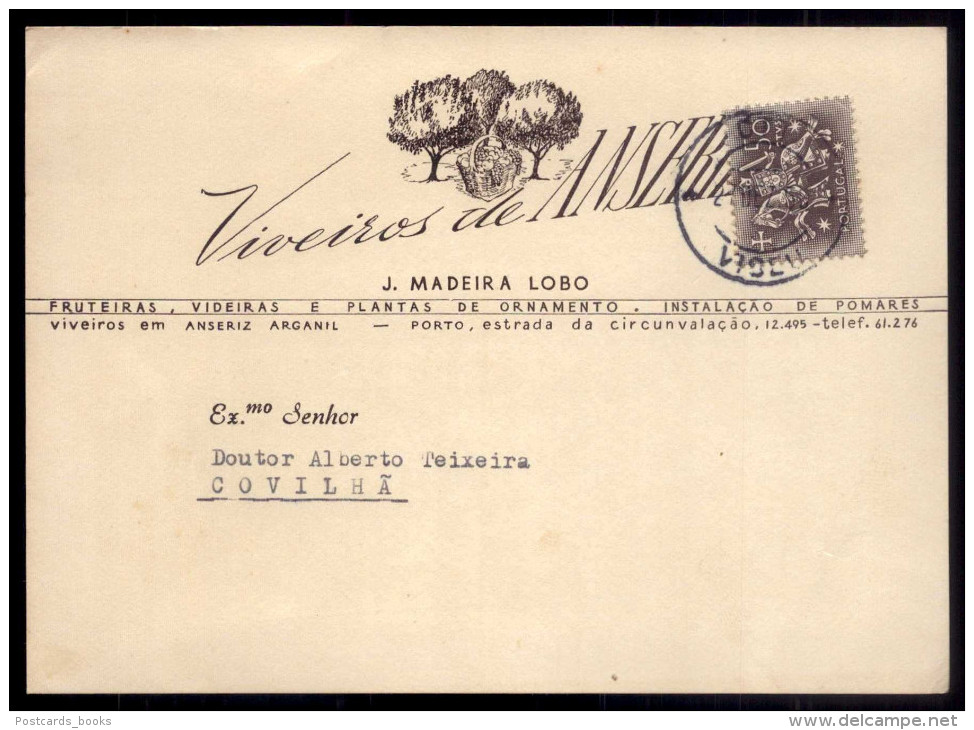 Postal Publicidade VIVEIROS Em ANSERIZ - ARGANIL (Coimbra) E PORTO (Estrada De Circunvalação) Portugal 1950 - Coimbra