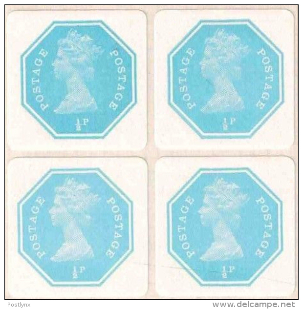 GREAT BRITAIN 1974 Machine Self Adhesive 1st. ½p 4-BLOCK [PRINT:1000]      [non Dentelé,Geschnitten,no Dentado] - Variétés, Erreurs & Curiosités