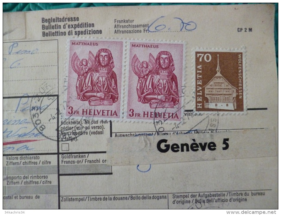 Bulletin D'expédition Genève Pour L'Espagne Avec 3 TP - Lettres & Documents