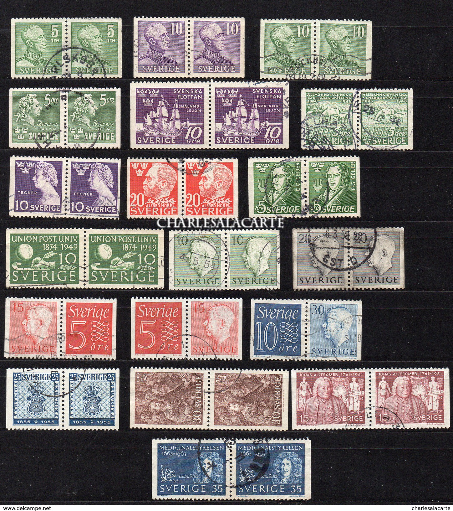 SWEDEN 1939-1963  SMALL COLLECTION SE TENANT BOOKLET PAIRS USED  19 DIFFERENT FACIT Nos. SEE DESCRIPTION - Collections