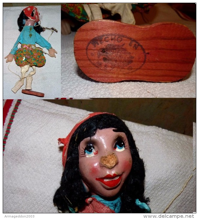 ANCIENNE VIEILLE MARIONNETTE RECHO AU MEXIQUE A RESTAURER GITANE 37 CM - Puppets