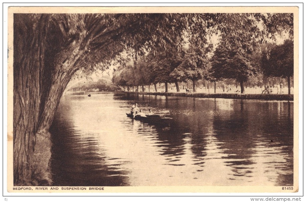 Bedford, River And Suspension Bridge - Photochrom - Postmark 1949 - Bedford