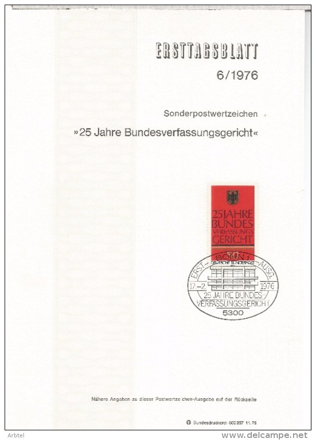 ALEMANIA DOCUMENTO PRIMER DIA 25 JAHRE BUNDESVERFASSUNGERICHT - Otros & Sin Clasificación