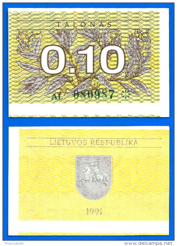 Lituanie 0.10 Talonas 1991 Decentré Sans Texte Nombre Vert Neuf UNC Plant Litu Paypal Skrill Bitcoin Ok - Lituania