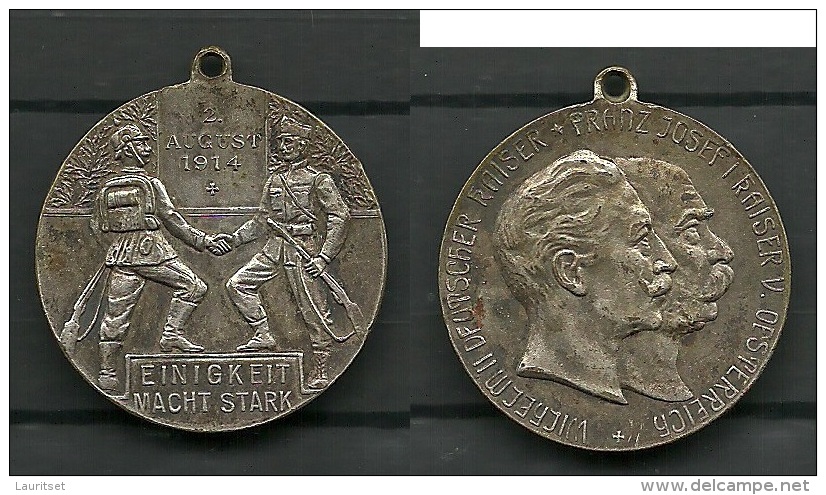 Medaille EINIGEIT MACHT STARK 2 August 1914 | WILHELM II + FRANZ JOSEF - Elongated Coins