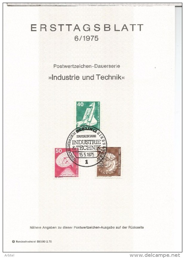 ALEMANIA BERLIN DOCUMENTO PRIMER DIA TRANSBORDADOR ESTACION SATELITE INDUSTRIA - Autres & Non Classés