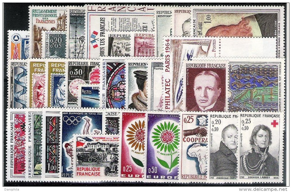 FRANCE : 1964** Année Complete  31 Valeurs ** Y&T = 49,00 Euro - 1960-1969