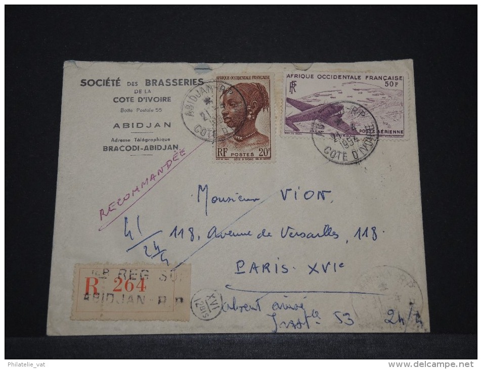 COTE D´IVOIRE AOF - Env Recommandée D´Abidjan Pour Paris - Avril 1954 - P17840 - Cartas & Documentos