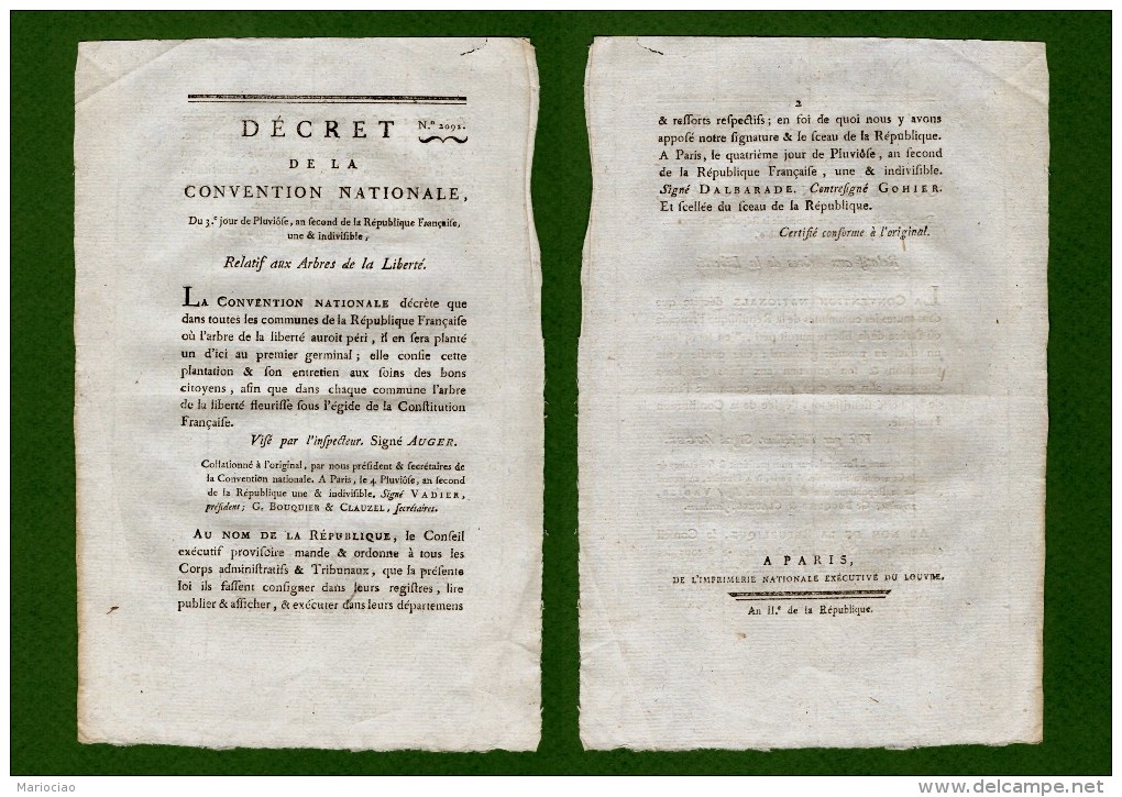 D-FR Révolution 1794 Décret Relatif Aux Arbres De La Liberté - Documents Historiques