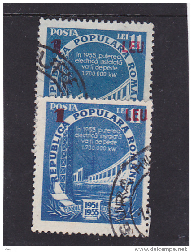 ERROR,FIVE YEAR PLAN,1952,MOVED OVERPRINT,1 LEU,COVER VARIATY,USED STAMPS,ROMANIA. - Abarten Und Kuriositäten