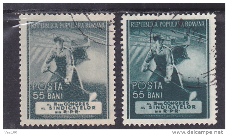 SINDICATE CONGRESS,1953,COLOR VARIATY,USED STAMPS,ROMANIA. - Plaatfouten En Curiosa