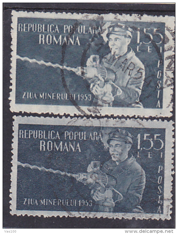 ERROR,MINING DAY,1953,COLOR VARIATY,USED STAMPS,ROMANIA. - Errors, Freaks & Oddities (EFO)