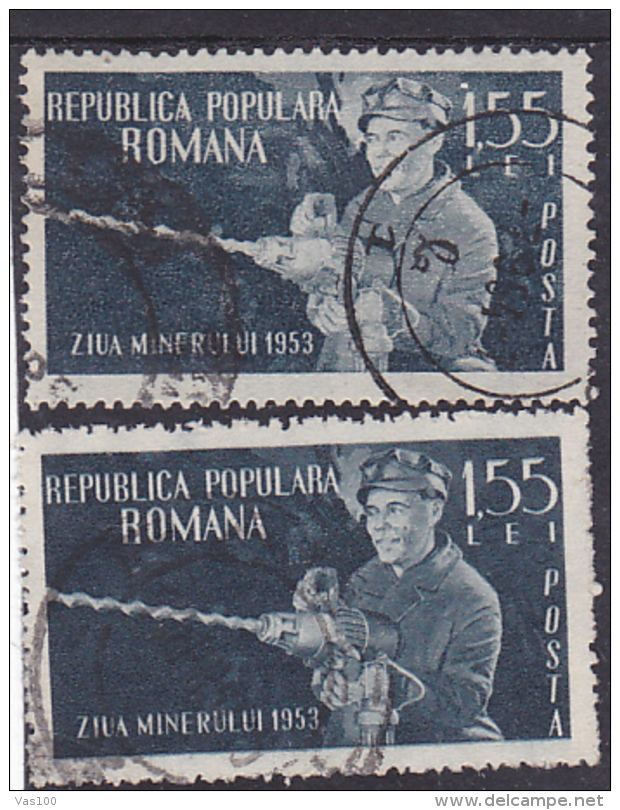 ERROR,MINING DAY,1953,COLOR VARIATY,USED STAMPS,ROMANIA. - Variedades Y Curiosidades