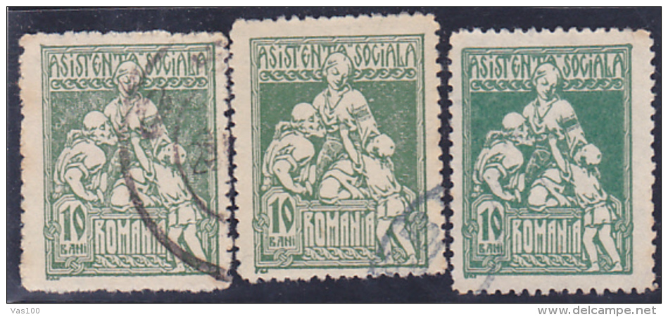 SOCIAL ASSISTANCE 10 BANI,1921,COLOR VARIATY,USED STAMPS,ROMANIA. - Variedades Y Curiosidades