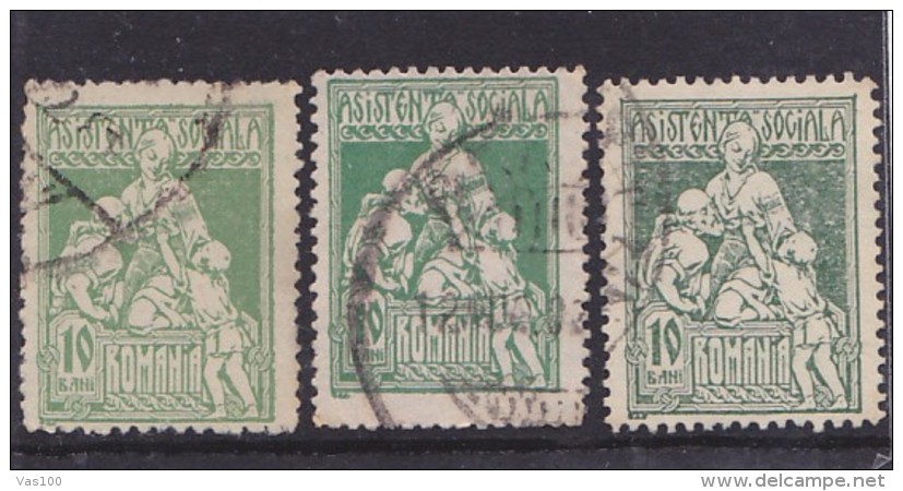 SOCIAL ASSISTANCE 10 BANI,1921,COLOR VARIATY,USED STAMPS,ROMANIA. - Plaatfouten En Curiosa