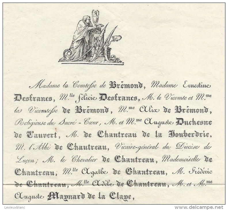Epoque Louis-Philippe/La Comtesse De Brémont/Duchesne De Vauvert/Louise Julie De CHANTREAU/NIORT/Deux Sévres /1835 FPD68 - Overlijden