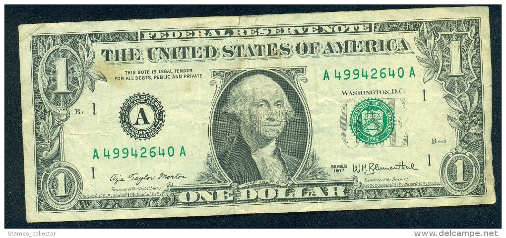 United States Of America. One Dollar. BOSTON MASSACHUSETTS. 1977 Used - Federal Reserve (1928-...)