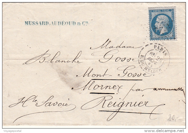 Lettre 1865 >> CaD Paris Etoile 22 R.du Helder / N°22 - 1849-1876: Période Classique