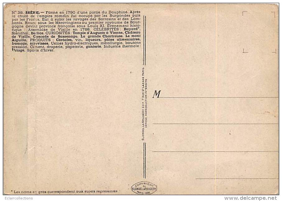 Isère.     38     Carte Géographique Départementale   Bayard  Berlioz   ( Pli Voir Scan) - Sonstige & Ohne Zuordnung