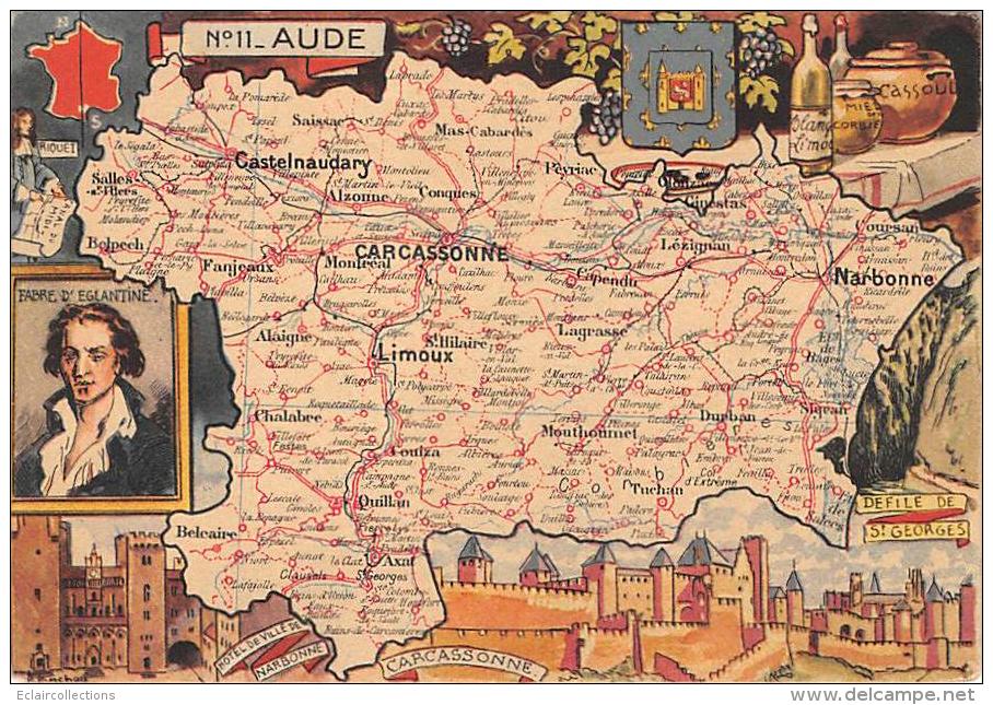 Aude    11    Carte Géographique.   Fabre D'Eglantine - Other & Unclassified