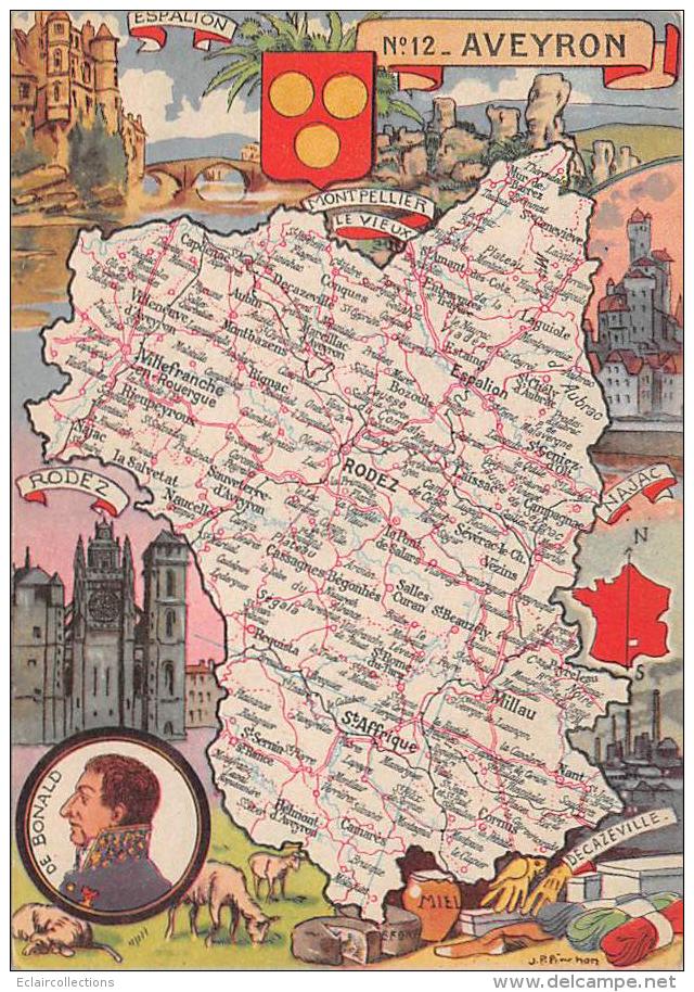 Aveyron     12     Carte Géographique.   De Bonald - Sonstige & Ohne Zuordnung