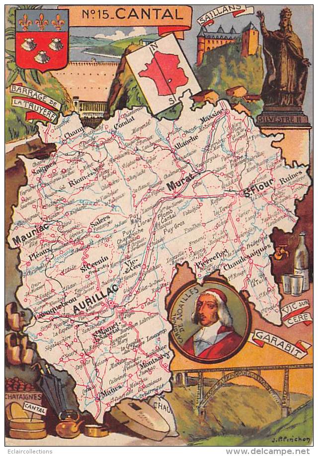 Cantal   15     Carte Géographique.    De Noailles - Altri & Non Classificati