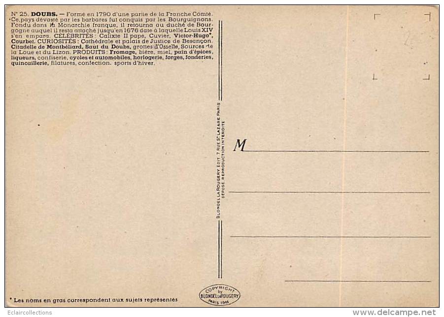 Doubs    25      Carte Géographique.    Victor-Hugo      Courbet - Autres & Non Classés