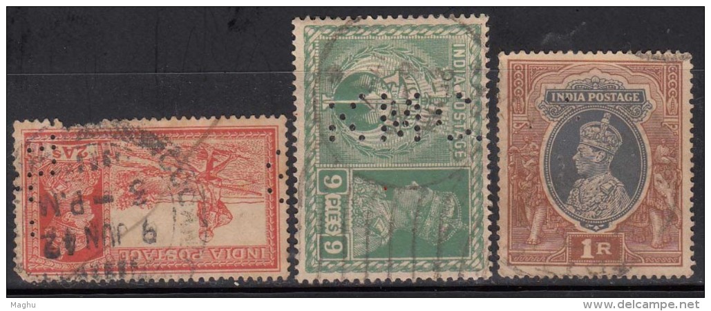 3 Diff., Perfins / Perfin Of KG VI Series, King George British India Used - Perforadas